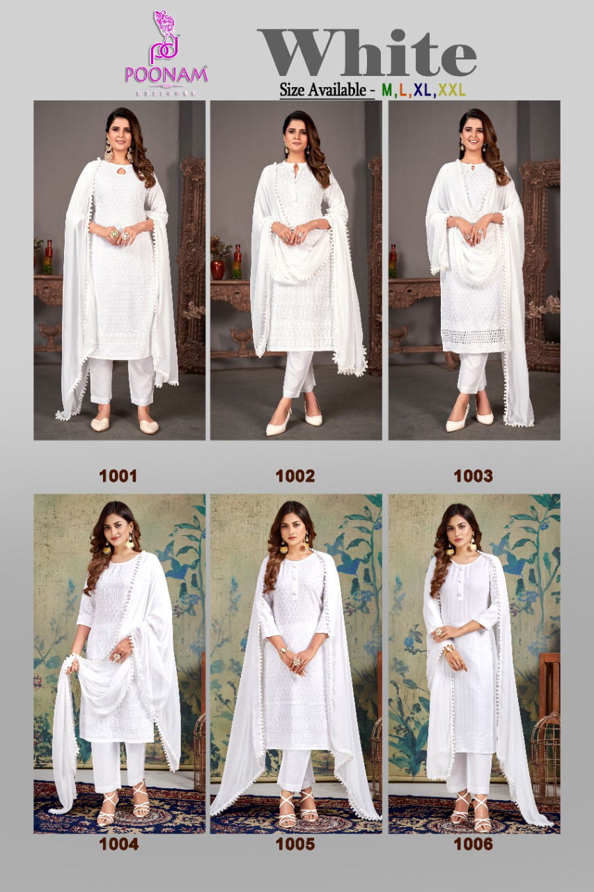 Poonam White Ethnic Wear Wholesale Designer Readymade Suit Catalog
